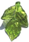 1 35x25mm Green with Silver Foil Lampwork Twisted Leaf Pendant